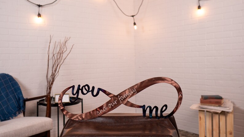 Infinity You and Me & Our Family Handcrafted Copper Plated Steel Sign Family Love Plaque Copper Torch