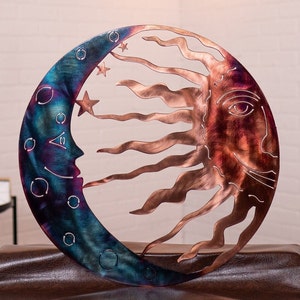 Sun and Moon | Metal Wall Art | Indoor Covered Outdoor Celestial Patio or Home Décor