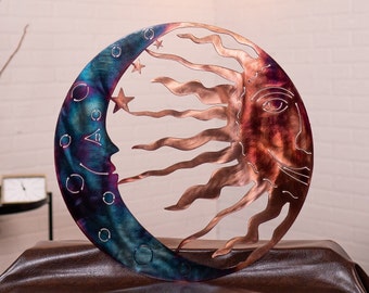 Sun and Moon | Metal Wall Art | Indoor Covered Outdoor Celestial Patio or Home Décor