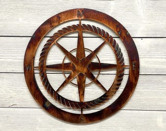 Compass Rose Wall Art | Handcrafted Copper Plated | Nautical Metal Wall Art