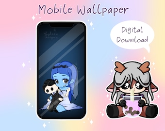 Emily Segurando Victor Papel De Parede De Pelúcia | Fundo de telefone de download digital | Papel de parede fofo de Chibi