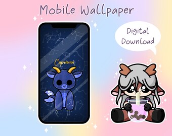 Capricórnio Zodíaco Plushie Papel de Parede | Fundo de telefone de download digital | Papel de parede fofo de Chibi