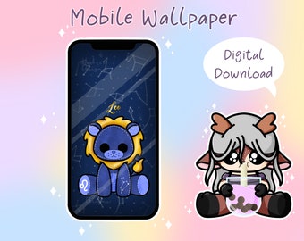 Leo Zodíaco Plushie Papel de Parede | Fundo de telefone de download digital | Papel de parede fofo de Chibi