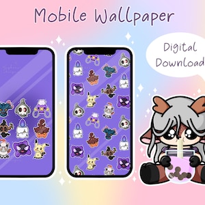 Ghost Type Plushie Wallpaper | Digital Download Phone Background | Cute Chibi Wallpaper