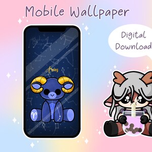 Aries Zodiac Plushie Wallpaper | Digital Download Phone Background | Cute Chibi Wallpaper