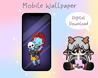 Sally Segurando Jack Papel De Parede De Pelúcia | Fundo de telefone de download digital | Papel de parede fofo de Chibi