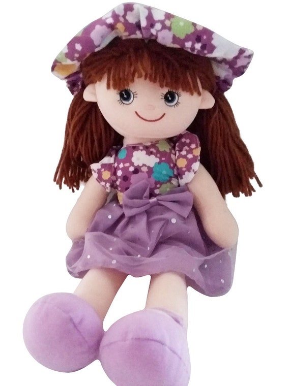 18/" Fabric Cloth Rag Doll Toy Purple Dress /& Hat NEW