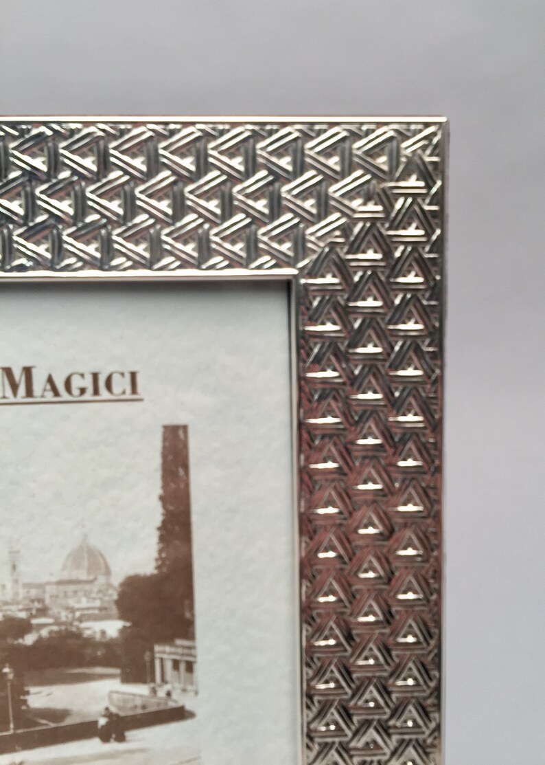 Del Conte Sterling Silver Picture Frame With Triangular Pattern 5 x 7