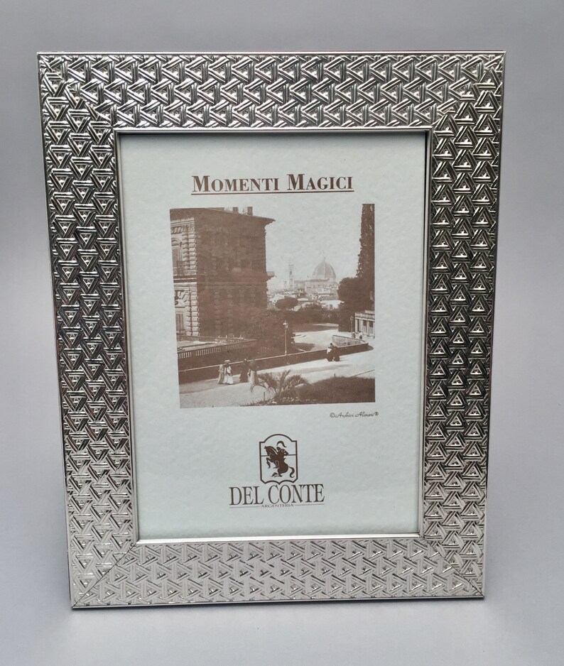 Del Conte Sterling Silver Picture Frame With Triangular Pattern 5 x 7