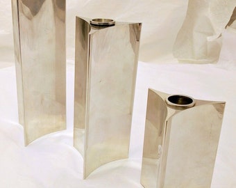 Rare Set of Three Georg Jensen Verner Panton Candlesticks