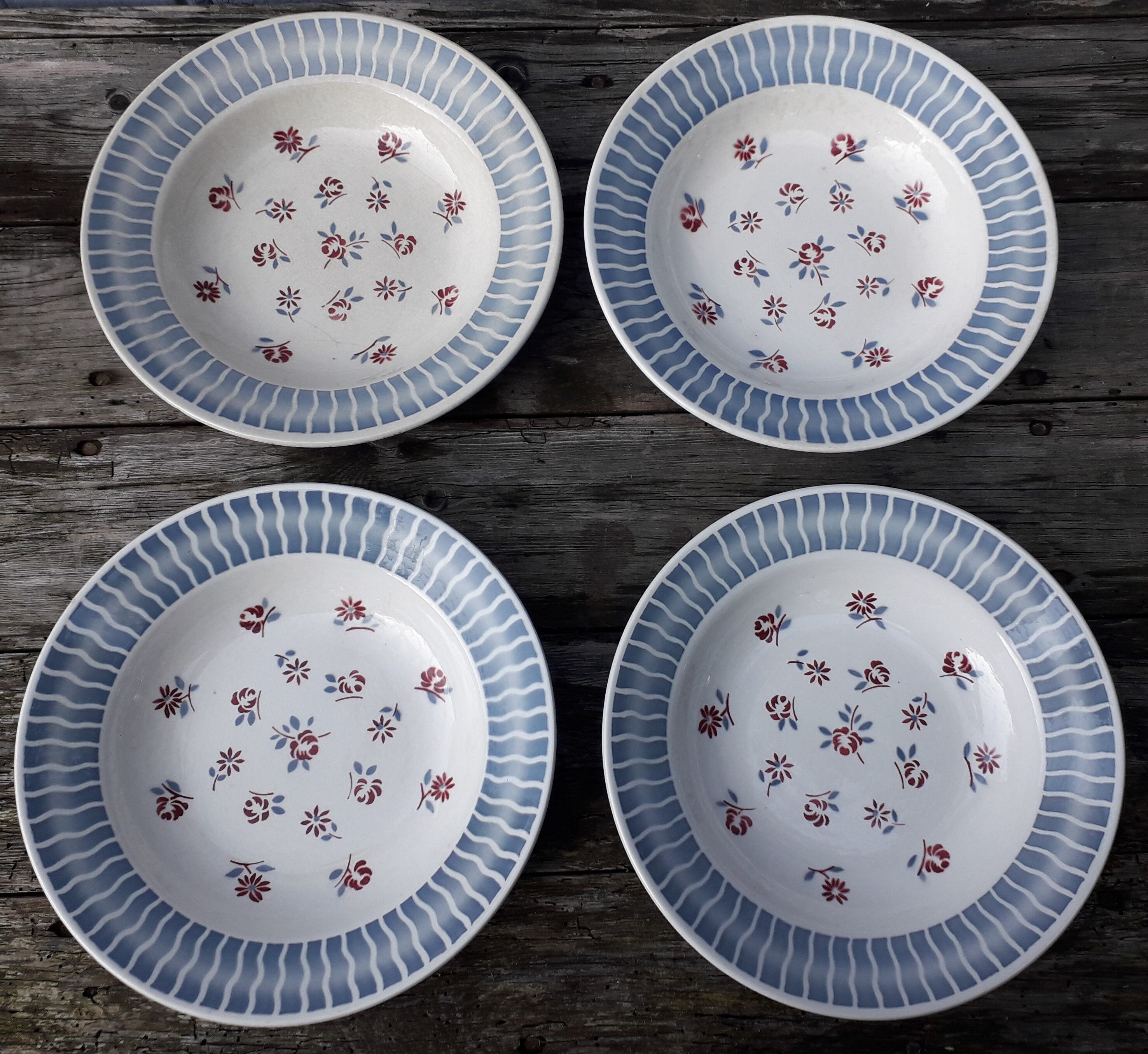 4 Assiettes Creuses Sarreguemines Décor Anjou