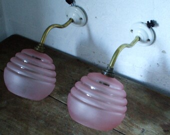2 art deco globes rose appliques