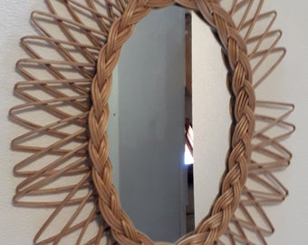 Oval wicker rattan mirror 38x50 cm