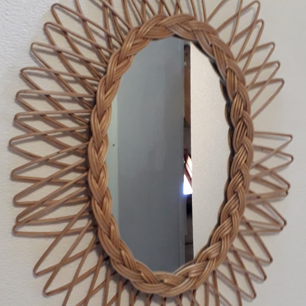 Oval wicker rattan mirror 38x50 cm