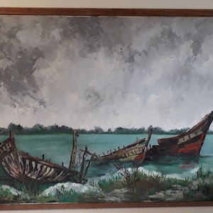 Tableau a huile de marine épaves de bateaux