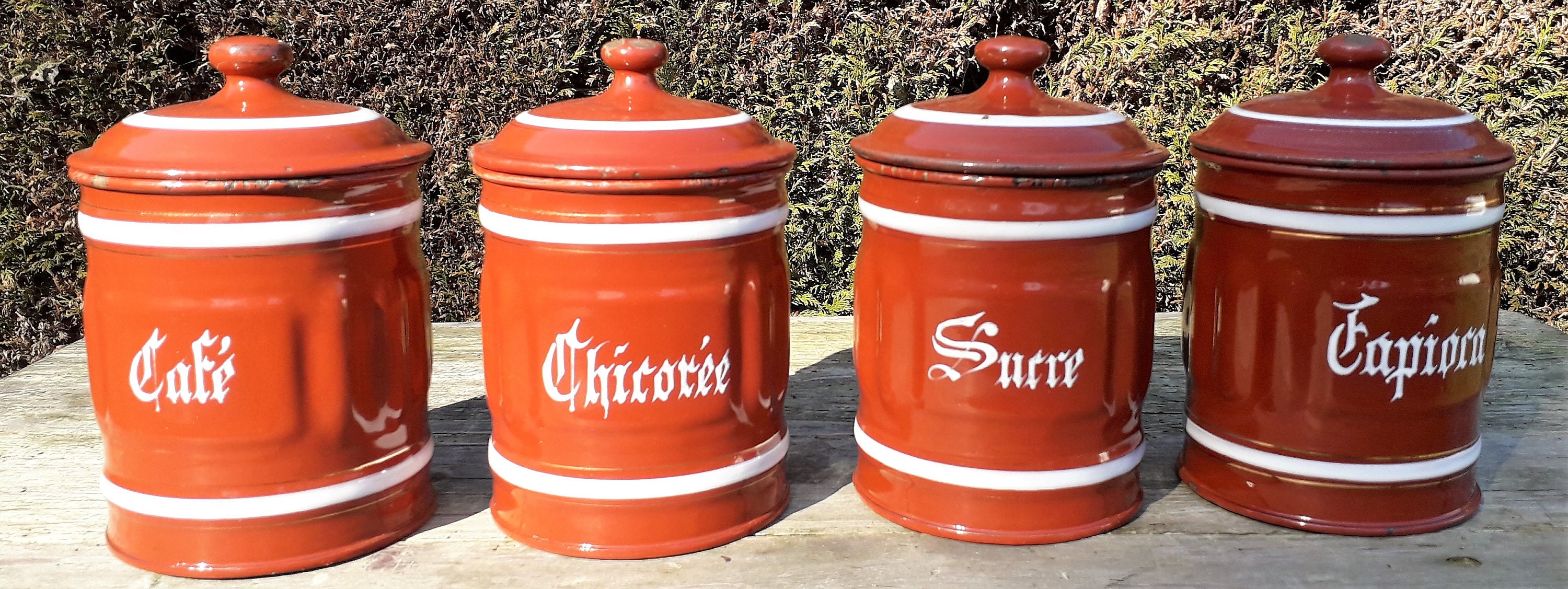 Ensemble de 4 Pots à Épices Émaillés Marron