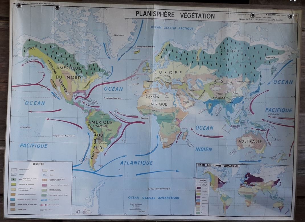 Carte Recto/Verso Intitulée Planisphère Physique Au Recto et Végétation Verso.