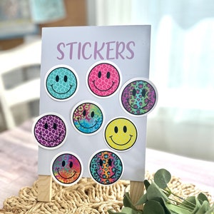 Set mit 12 Smiley-Aufklebern // Wasserflaschen-Aufkleber, Groovy-Aufkleber, ästhetisches, fröhliches Gesicht, Smile-Aufkleber, Partygeschenke, Geburtstagsaufkleber