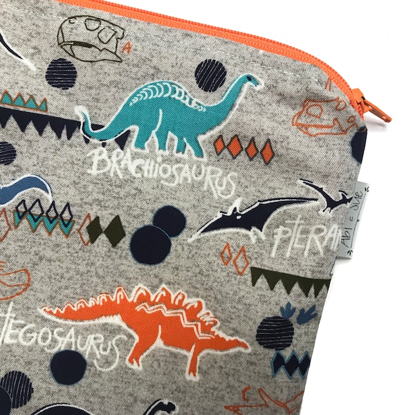 Gray Dinosaur Bag -Reusable snack bags,reusable sandwich bags,zipper snack bag,reusable ziplock bags,dinosaur party favors,dinosaur birthday