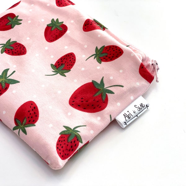 Pink Strawberries - Reusable snack bags, reusable sandwich bags, reusable ziplock,  for kids,  gift kids, wet bag,Easter basket stuffers