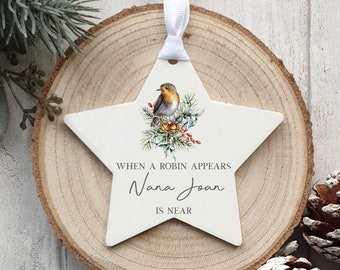 Personalised Memorial Christmas Tree Decoration. In Memory, When Robins Appear, Bauble Gift Stocking Filler Present, Eve Box,, Your Name