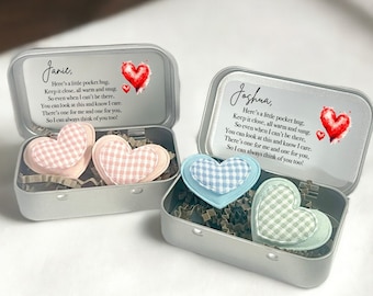 Personalised Pocket Hearts in Tin, Moving Gift, Travelling, Stocking Filler, Bear Tin, Always With You, Memorial, Worry Bear, Pocket Hug