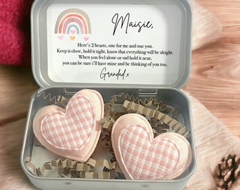 Personalised Pocket Hearts in Tin, Moving Gift, Travelling, Stocking Filler, Bear Tin, Always With You, Memorial, Worry Bear, Pocket Hug
