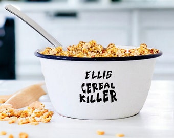 Personalised Engraved Cereal Bowl, Enamel, Snack Pot Cereal Killer, Cerealsly, Gift For Him Her, Fathers Mothers Day, Daddy, Stocking Filler
