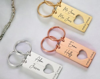 Personalised Engraved Couples Keyrings, New House Home Key Chain, Couples Gift, Housewarming, Home owners, His & Hers Set of 2, Metal Love