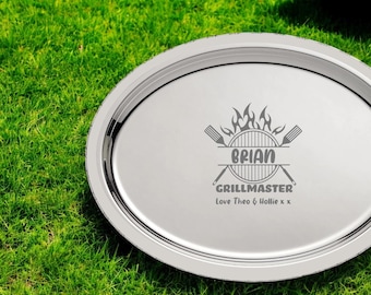 Personalised Enamel Stainless Steel Serving Platter, BBQ Grill Plate Gift, Dad Gift, Personalized Plate. Stocking Filler, Fathers Day, Roast