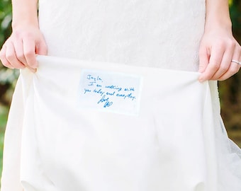 Parche de boda personalizado con escritura a mano, vestido de novia cosido con plancha. Algo azul, regalo personalizado, recuerdo novia novio gallina dama de honor