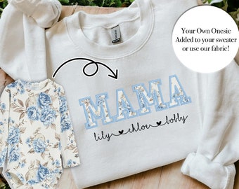 Spersonalizowany sweterek z nadrukiem "Mama Baby Clothes", pamiątka dla mamy i dziecka, haftowany, aplikacja z Twoim imieniem, prezent dla jej nowego dziecka, prezent na Dzień Matki