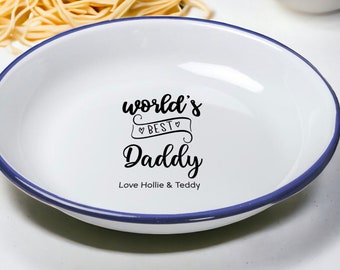 Personalised Engraved Pasta Bowl, Enamel Housewarming, Pasta Lover Gift For Him Her, Fathers Mothers Day, World's Best Daddy, Dinner Cereal