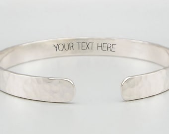 Personalised Engraved Cuff Bracelet Bangle, Hidden Message, Your Text, Silver, Rose Gold Gift, Coordinates,Location, 10th 25th Anniversary