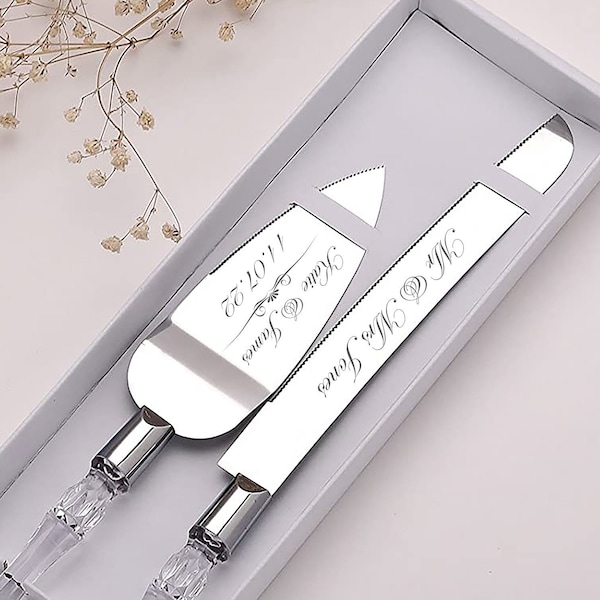 Personalised Engraved Wedding Cake Server Set Bride Groom Wedding Decoration Gift Cake Stand