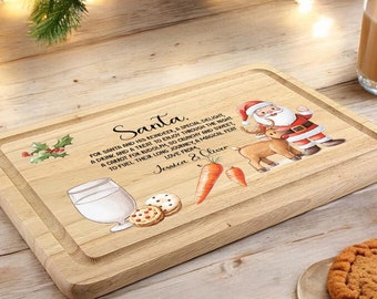 Personalised Wooden Christmas Eve Santa Board Plate Treats Milk Mince Pie Christmas Eve Box Carrot Rudolph Tray Christmas Plate