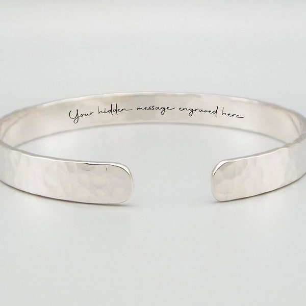 Bracelet jonc gravé personnalisé, message caché, votre texte, argent, cadeau en or rose, coordonnées, emplacement, 10e 25e anniversaire