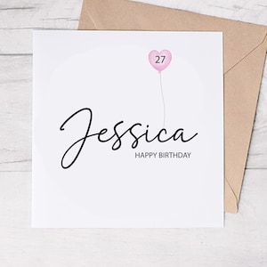 Biglietto d'auguri personalizzato, Il tuo nome, Qualsiasi età, Palloncino, Acquerello, 1° compleanno, Amica, Mamma, Sorella, Semplice, Di classe, Minimalista, Colore