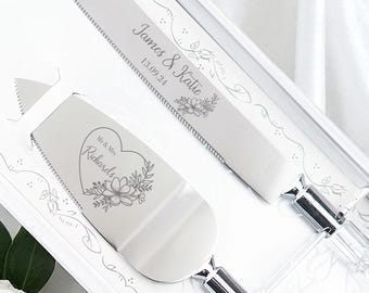 Personalised Engraved Wedding Cake Server Set Bride Groom Wedding Decoration Gift Cake Stand, Cake Slice, Customised Keepsake