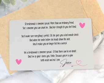 Personalised Aluminium Card Your Message Wallet Purse, Metal, Bridesmaid Maid of Honour Flower Girl Gift, Thank You, Keepsake Wedding