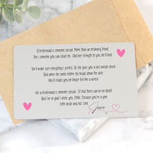 Tarjeta de aluminio personalizada Su monedero de mensajes Monedero, Metal, Dama de honor Dama de honor Flower Girl Regalo, Gracias, Recuerdo de boda