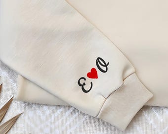 Personalised Initials, Name Sweater Sweatshirt, Embroidered, Valentines, Wedding Gift, Engagament, Heart, Couples Hoodie, Matching Sleeve