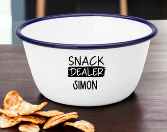 Personalised Engraved Snack Bowl, Enamel, Snack Pot, Cereal, Treat Bowl, Gift For Him Her, Fathers Mothers Day, Daddy, Stocking Filler