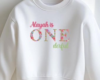 Personalised 1st Birthday Embroidered Sweatshirt, Sweater, Your name, First Birthday Outfit Tshirt Custom Jumper, Romper, Gift, One