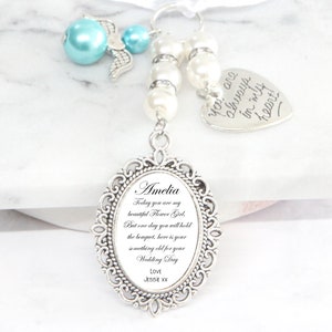 Personalised Flower Girl Wedding Charm, Bouquet, Poem, Wedding Flower, Gift, Keepsake, Bridal Charm, Bridesmaid Gift, Something Old