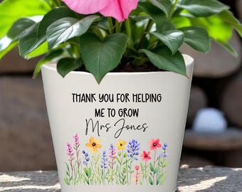 Personalised Teacher Plant Pot, Best Teacher, Flowers,Floral Present, End of Year Gift, Thank You, Important part of Story, Helping me Grow
