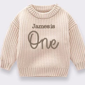 Personalised 1st Birthday Embroidered Baby Sweatshirt, Knitted Sweater, Your name, Birth Name Announcement, Custom Jumper, Romper