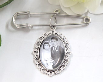 Personalised Groom Photo Charm, Button Hole, Tie Pin, Lapel, Memorial, Boutonniere, Bouquet Charm, Something Blue, Remembrance Keepsake