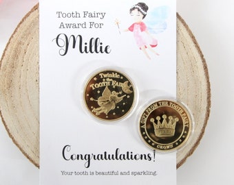 Personalised Tooth Fairy Coin, Card, Lost Tooth Gift, Receipt, Certificate, Gold Coin, Tooth Fairy Box, Keepsake, Award, Bag Pouch