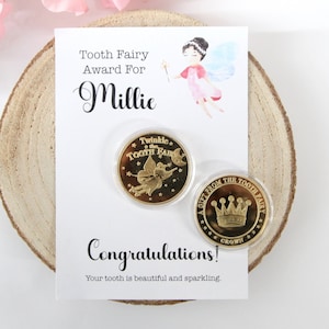 Personalised Tooth Fairy Coin, Card, Lost Tooth Gift, Receipt, Certificate, Gold Coin, Tooth Fairy Box, Keepsake, Award, Bag Pouch image 1